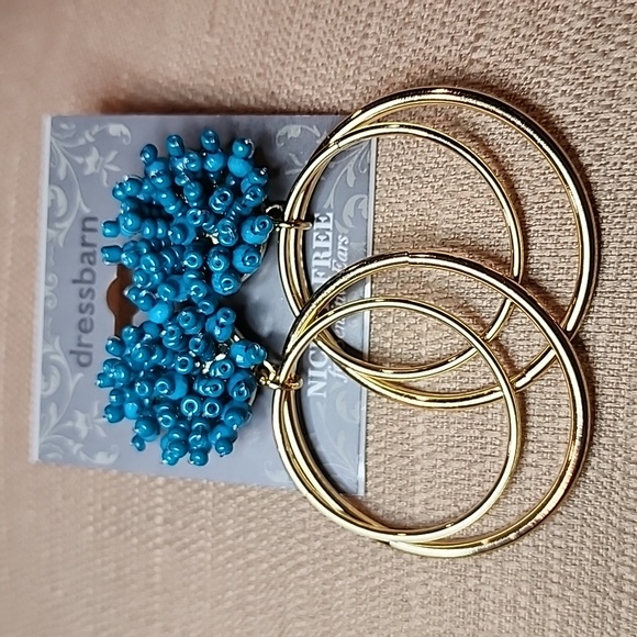 Dress Barn Jewelry - New Dress Barn Gold-Tone Beaded Teal Earrings